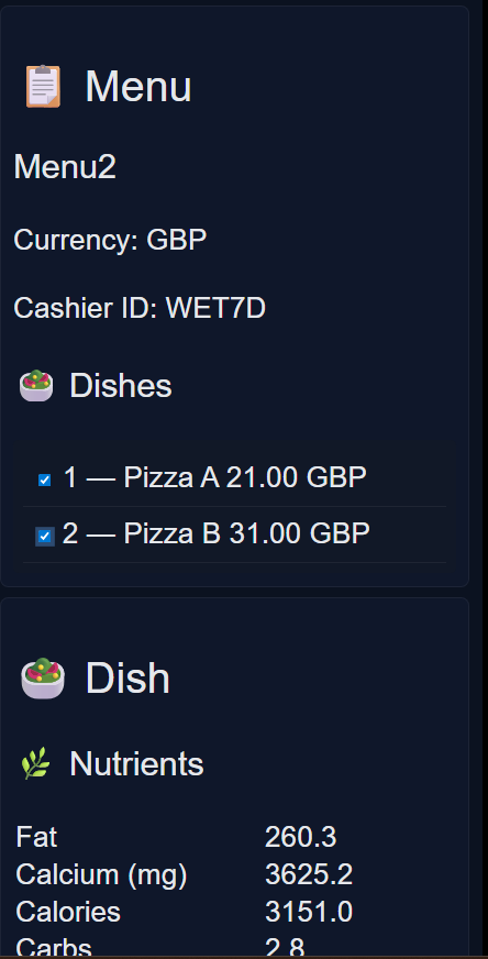 Customer selects menu items