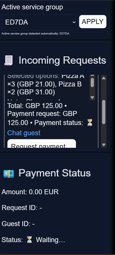 Restaurant receives merchant-visible payment confirmation